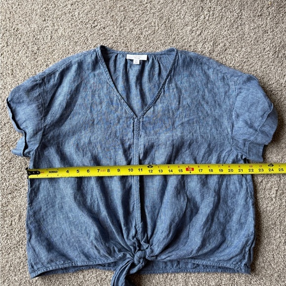 Charter Club Luxury Linen Front Tie Blue Lagenlook Top - Picture 9 of 10